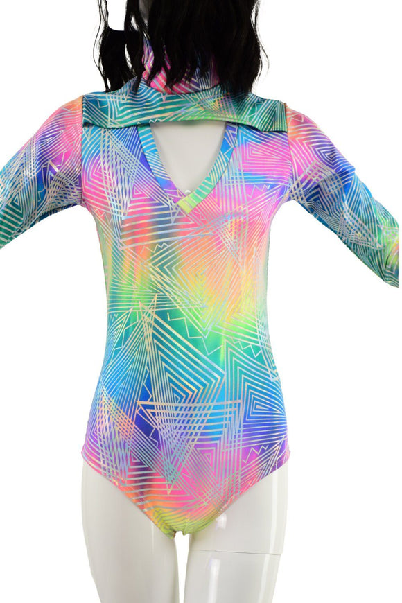 Spectrum Holographic Romper with Window Neckline - Coquetry Clothing