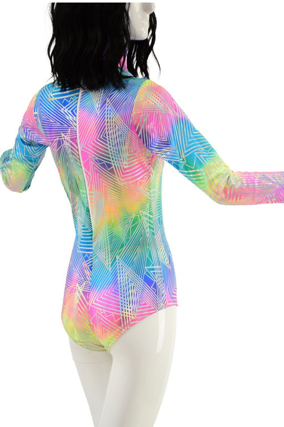 Spectrum Holographic Romper with Window Neckline - Coquetry Clothing