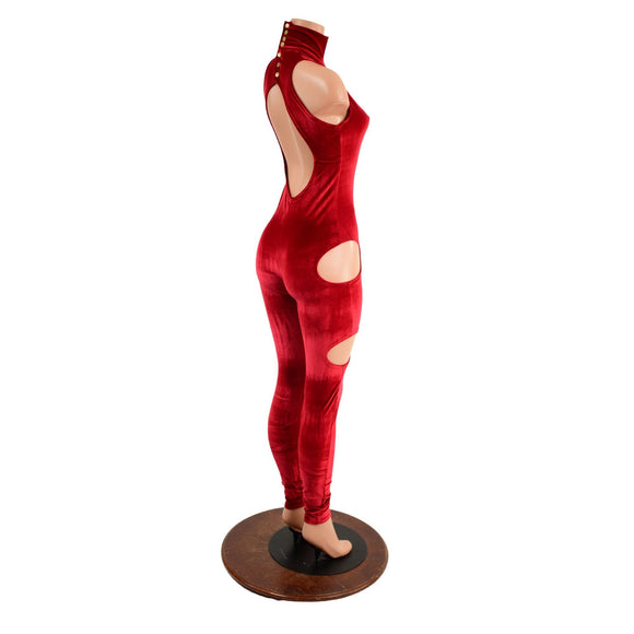 SpellBound Catsuit in Red Velvet - Coquetry Clothing