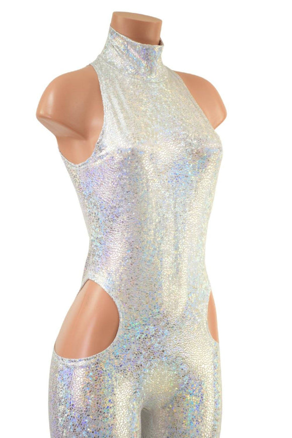 SpellBound Catsuit in Silver on White Shattered Glass - Coquetry Clothing