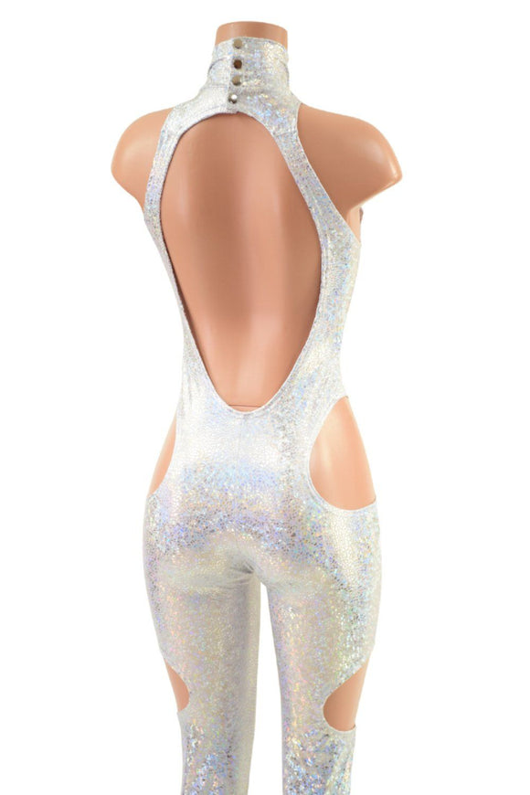 SpellBound Catsuit in Silver on White Shattered Glass - Coquetry Clothing