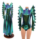 Spiked Mega Sharp Shoulder Romper and Breakaway Skirt Faux Gown Set - Coquetry Clothing