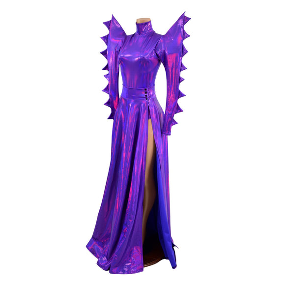 Spiked Mega Sharp Shoulder Romper and Breakaway Skirt Faux Gown Set - Coquetry Clothing
