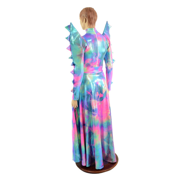 Spiked Mega Sharp Shoulder Romper and Breakaway Skirt Faux Gown Set - Coquetry Clothing