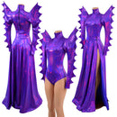 Spiked Mega Sharp Shoulder Romper and Breakaway Skirt Faux Gown Set - Coquetry Clothing