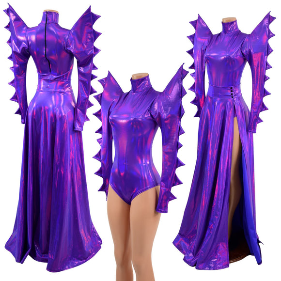 Spiked Mega Sharp Shoulder Romper and Breakaway Skirt Faux Gown Set - Coquetry Clothing