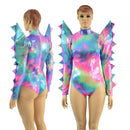 Spiked Mega Sharp Shoulder Romper and Breakaway Skirt Faux Gown Set - Coquetry Clothing