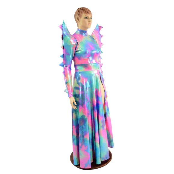 Spiked Mega Sharp Shoulder Romper and Breakaway Skirt Faux Gown Set - Coquetry Clothing