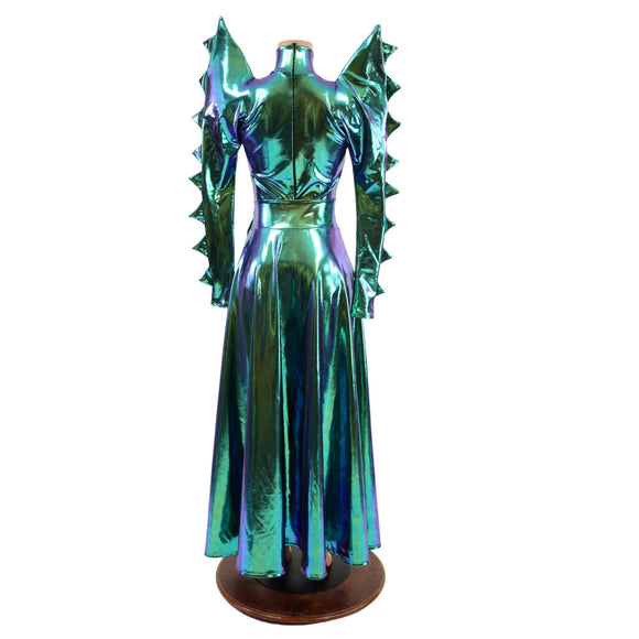 Spiked Mega Sharp Shoulder Romper and Breakaway Skirt Faux Gown Set - Coquetry Clothing