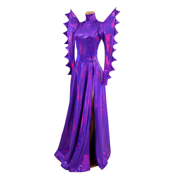 Spiked Mega Sharp Shoulder Romper and Breakaway Skirt Faux Gown Set - Coquetry Clothing