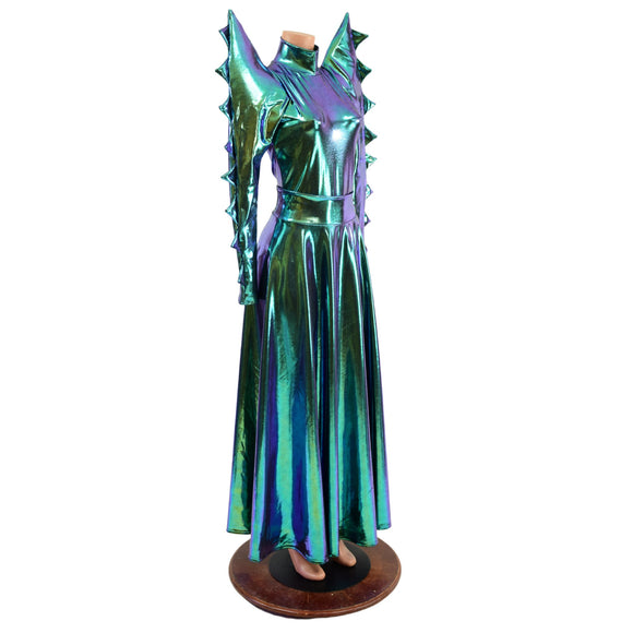Spiked Mega Sharp Shoulder Romper and Breakaway Skirt Faux Gown Set - Coquetry Clothing