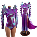 Spiked Mega Sharp Shoulder Romper and Breakaway Skirt Faux Gown Set - Coquetry Clothing