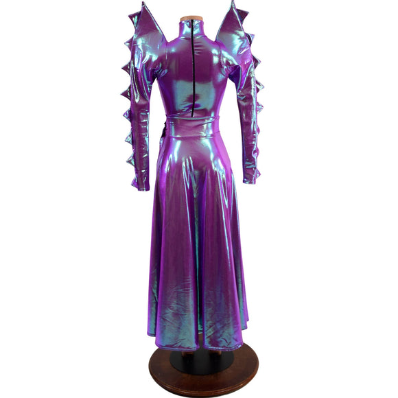 Spiked Mega Sharp Shoulder Romper and Breakaway Skirt Faux Gown Set - Coquetry Clothing