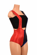 Split Red & Blue Suspender Romper - Coquetry Clothing