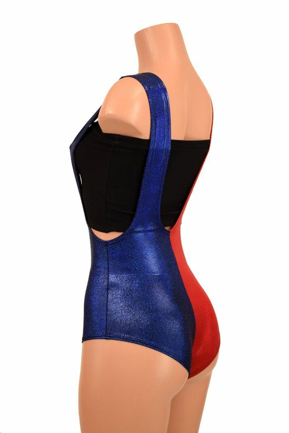 Split Red & Blue Suspender Romper - Coquetry Clothing