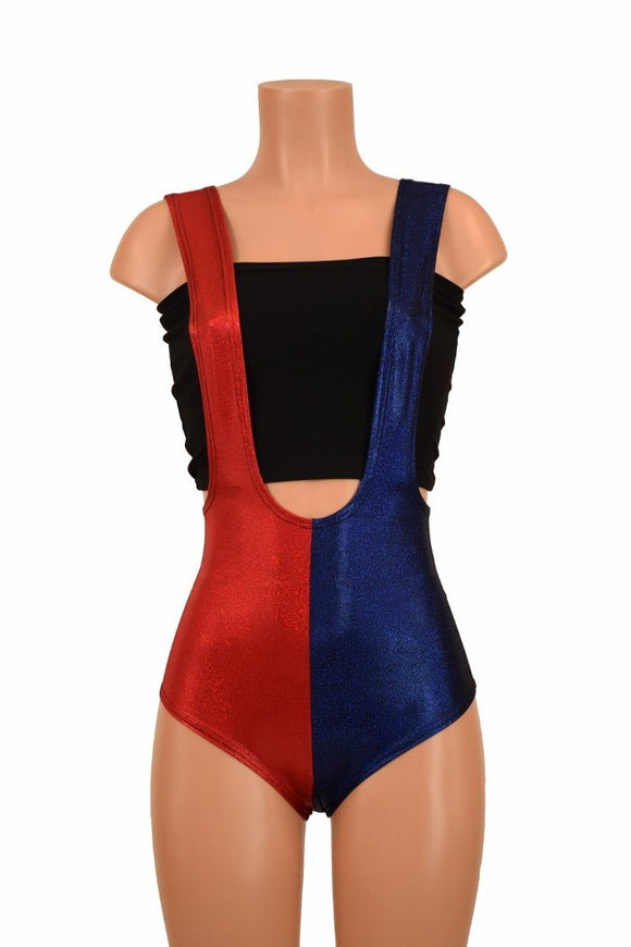 Split Red & Blue Suspender Romper - Coquetry Clothing