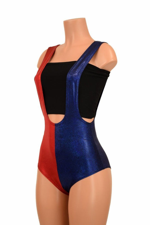 Split Red & Blue Suspender Romper - Coquetry Clothing