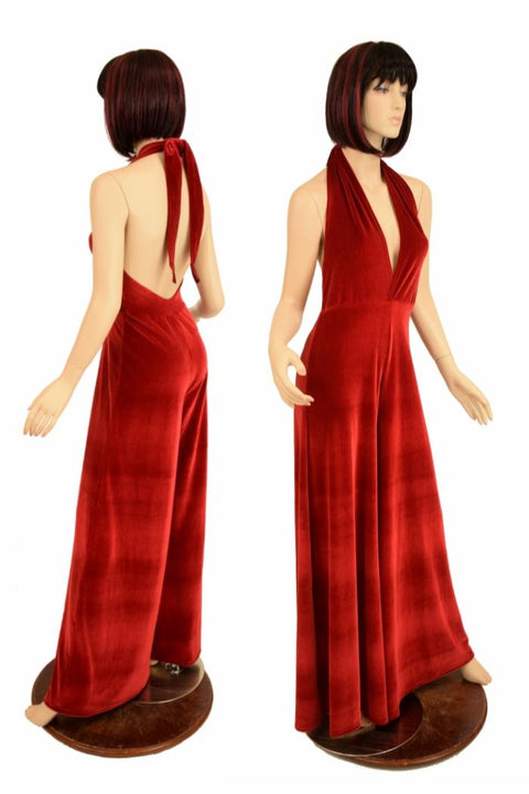 Red Velvet Wide Leg Jumpsuit - Coquetry Clothing