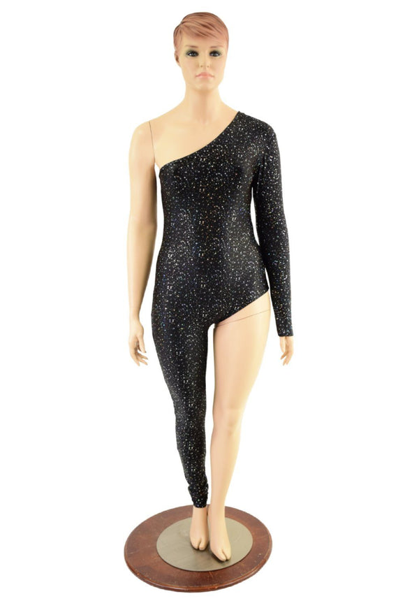Star Noir Asymmetrical One Leg One Sleeve Catsuit - Coquetry Clothing