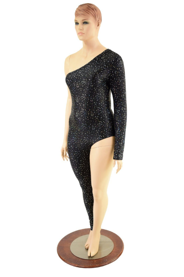 Star Noir Asymmetrical One Leg One Sleeve Catsuit - 5