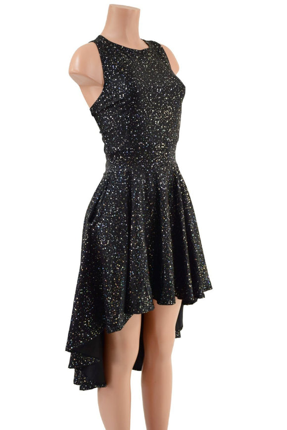 Star Noir Hi Lo Skater Dress with Crew Neckline and Racer Back - Coquetry Clothing