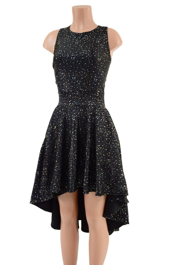 Star Noir Hi Lo Skater Dress with Crew Neckline and Racer Back - Coquetry Clothing