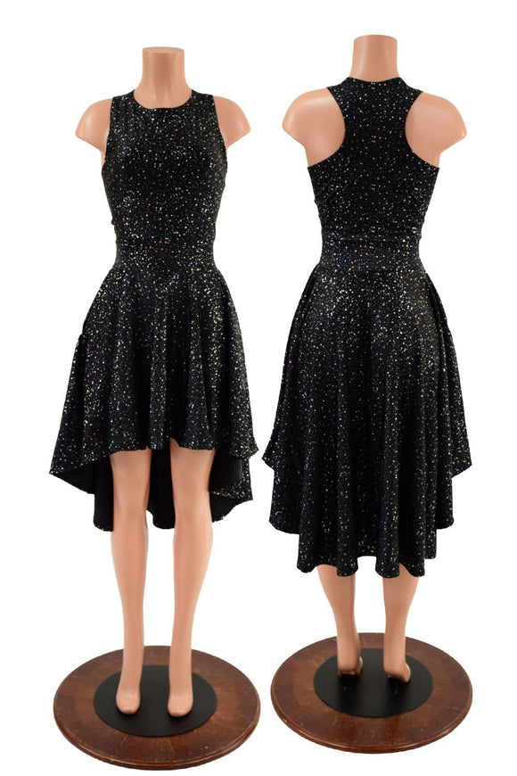 Star Noir Hi Lo Skater Dress with Crew Neckline and Racer Back - Coquetry Clothing