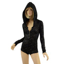 Star Noir Hooded Romper with Silver Front Zipper, Long Sleeves & Boy Cut Leg - Coquetry Clothing