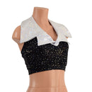 Star Noir Mini Backless Crop with White Kaleidoscope Showtime Collar - Coquetry Clothing
