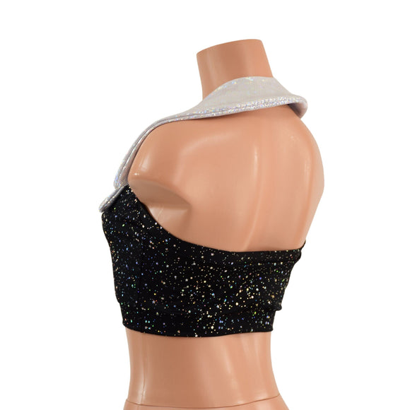 Star Noir Mini Backless Crop with White Kaleidoscope Showtime Collar - Coquetry Clothing