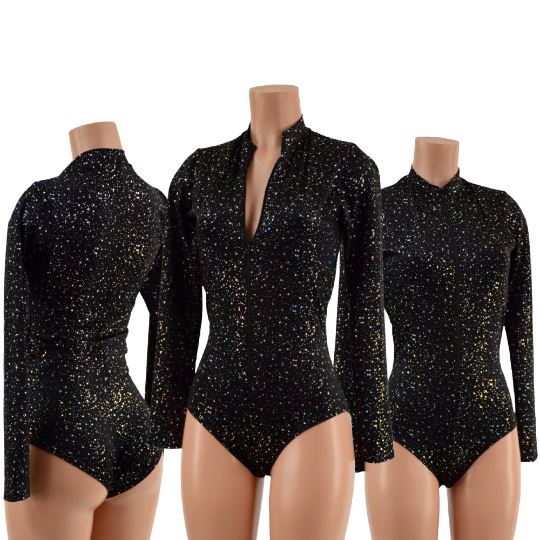 Star Noir Stella Romper with Long Sleeves & Siren Cut Leg - Coquetry Clothing