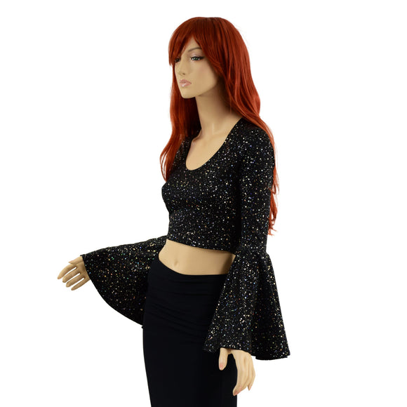 Star Noir Trumpet Sleeve Crop Top - Coquetry Clothing