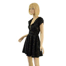 Star Noir Zipper Front Hooded Skater Dress with Cap Sleeves - Coquetry Clothing