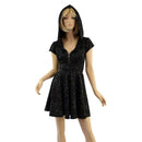 Star Noir Zipper Front Hooded Skater Dress with Cap Sleeves - Coquetry Clothing