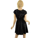 Star Noir Zipper Front Hooded Skater Dress with Cap Sleeves - Coquetry Clothing