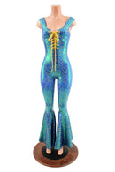 Stardust Catsuit with Bell Bottoms and Laceup Neckline - Coquetry Clothing