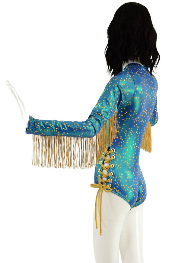 Stardust & Gold Lace Up Fringe Romper - Coquetry Clothing