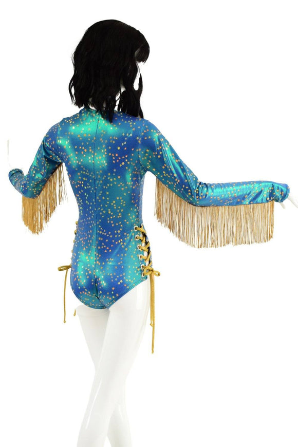 Stardust & Gold Lace Up Fringe Romper - Coquetry Clothing