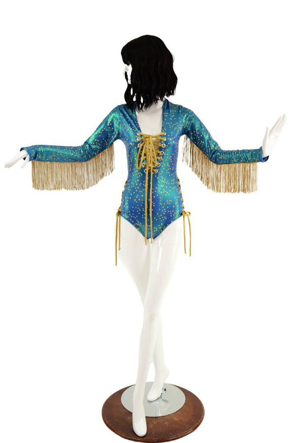Stardust & Gold Lace Up Fringe Romper - Coquetry Clothing