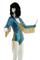 Stardust & Gold Lace Up Fringe Romper - Coquetry Clothing