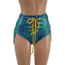 Stardust Laceup Front Siren Shorts with Dusty Jade Fringe - Coquetry Clothing