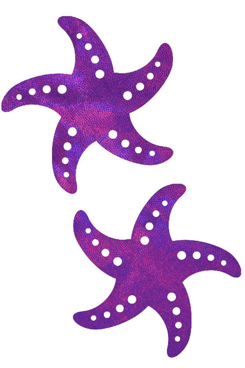 Purple Holographic Starfish Pasties - Coquetry Clothing