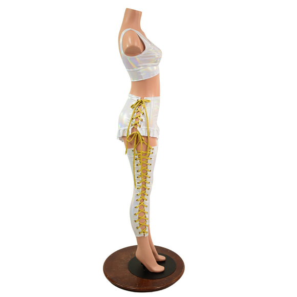 Starlette Bralette, Lace Up Ruffle Leg Siren Shorts, & Lace Up Leg Warmer Set - Coquetry Clothing
