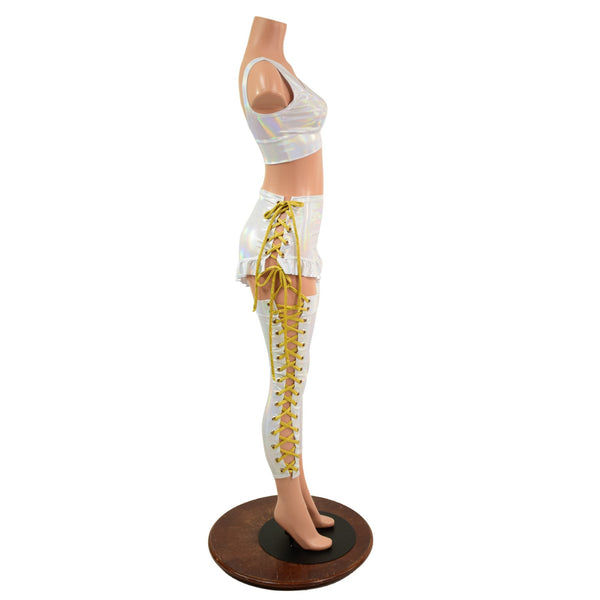 Starlette Bralette, Lace Up Ruffle Leg Siren Shorts, & Lace Up Leg Warmer Set - 5