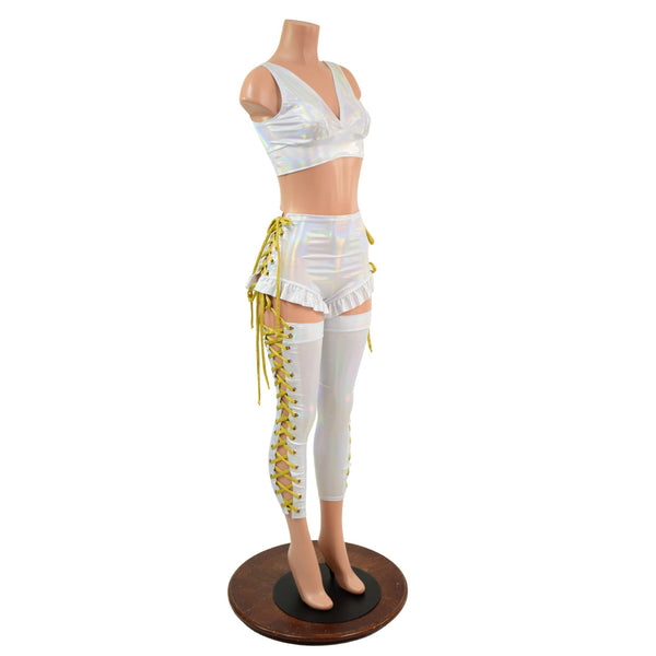 Starlette Bralette, Lace Up Ruffle Leg Siren Shorts, & Lace Up Leg Warmer Set - 6