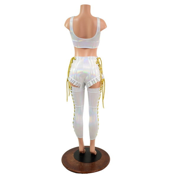 Starlette Bralette, Lace Up Ruffle Leg Siren Shorts, & Lace Up Leg Warmer Set - 4