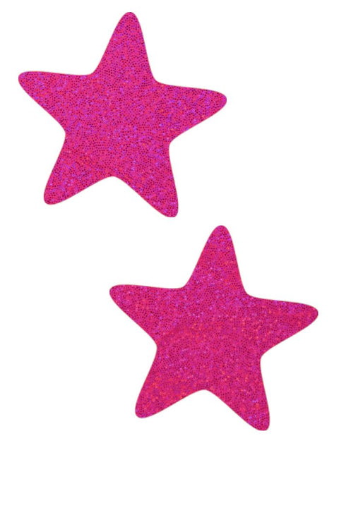 Pink Sparkly UV GLOW Star Pasties - Coquetry Clothing