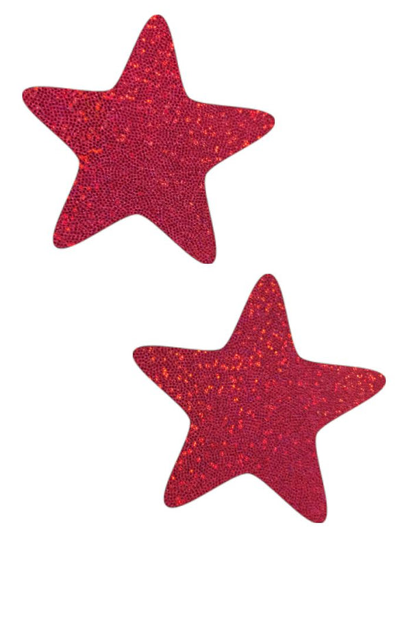 Red Sparkly Star Pasties - 1