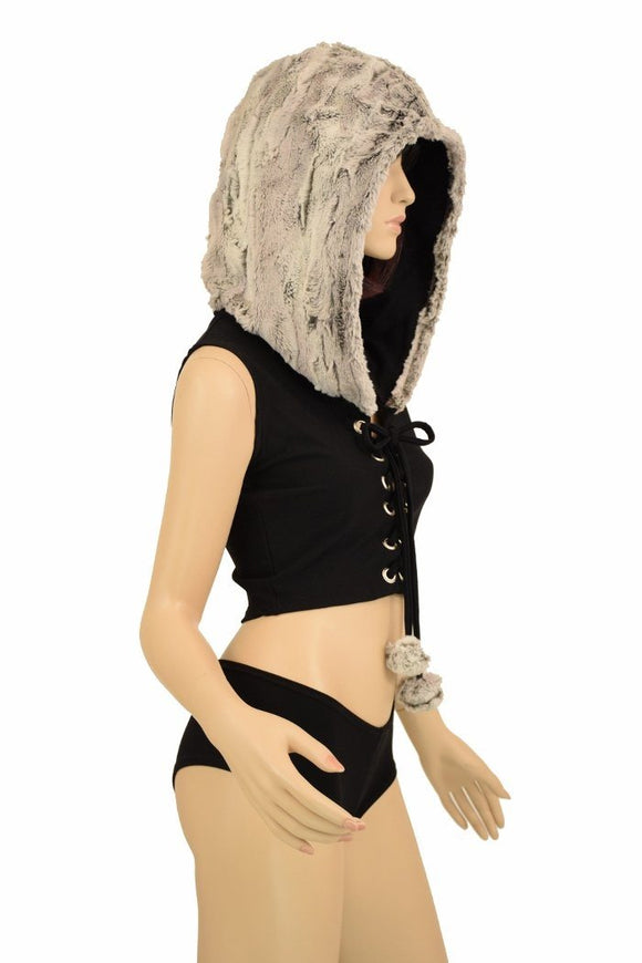 Sterling Minky Lace Up Crop with Pom Poms - Coquetry Clothing
