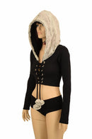 Sterling Minky Lace Up Crop with Pom Poms - Coquetry Clothing